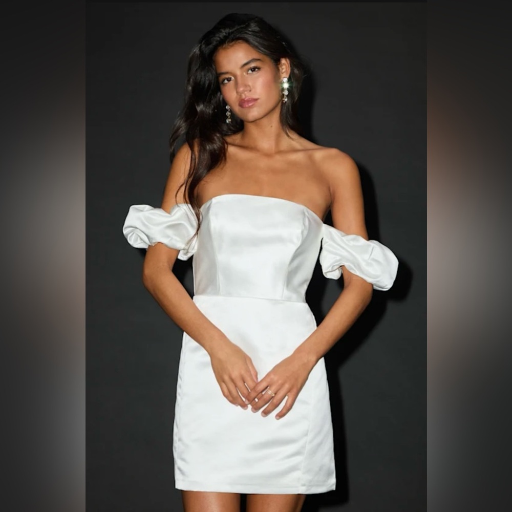 Lulu's White Satin Off-Shoulder Dress